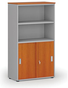 Szafa biurowa kombinowana PRIMO GRAY, drzwi przesuwne na 2 poziomach, 800 x 420 x 1434 mm, szary/wiśnia