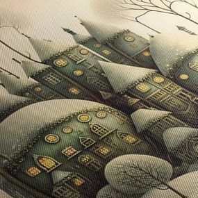 Obraz - Bajkowe domki (z zegarem) (90x30 cm)