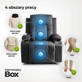 Fotel Masujący BOX Rozkładany Wypoczynkowy z Podnóżkiem Czarny Ekoskóra Nowoczesny