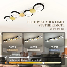 HOMCOM Lampa sufitowa LED 38W 1500LM 3000K-6500K lampa do salonu z 4 żarówkami pilot Czarny+Złoty