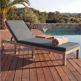 Leżak z polirattanowym siedziskiem MCW-A51 Basic,  Basic szary, poduszka ciemnoszara