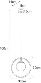 Lampa wisząca ze złotą obręczą z bursztynowym kloszem - A667 Ovio