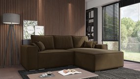 Emporius Lora narożnik rozkładany - narożnik z funkcją spania i pojemnikiem - nowoczesny styl, prawostronny, tkanina aksamitna, brązowy (Amor Velvet 4301)