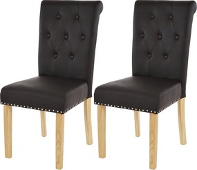 Krzesło do jadalni Chesterfield Il (zestaw 2 sztuk), imitacja skóry, kawa, jasne nogi