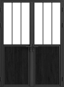Drzwi kompletne 2-skrzydłowe dwustronne z aluminium i szkła hartowanego w stylu industrialnym - 2 x wys. 204 x szer. 83 cm - Czarny - ERMELO