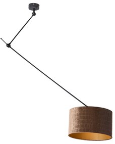 Lampa wisząca czarna z aksamitnym abażurem o wzorze krokodylej skóry 35 cm - Blitz klasyczny/Antyczny Oswietlenie wewnetrzne