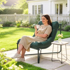Outsunny Krzesło ogrodowe fotel z poduszką oddychające siedzisko typu sling stalowa rama do ogrodu tarasu 76 x 92 x 76 cm Ciemnozielony | Aosom PL
