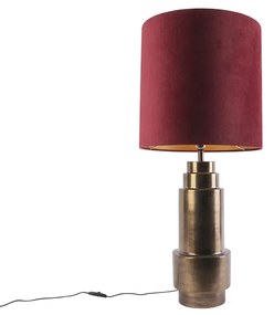 Lampa stołowa art deco brąz klosz welurowy czerwony 40cm - Bruut ArtDeco Oswietlenie wewnetrzne