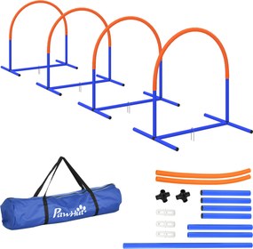 PawHut Zestaw Agility dla Psów 4 Łuki Niebieski Pomarańczowy z Torbą dla Początkujących 88x64x95cm | Aosom PL