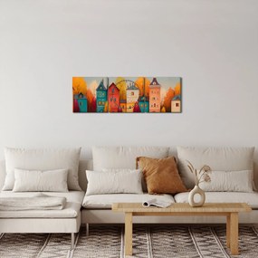 Obraz - Jesienna wieś (z zegarem) (90x30 cm)