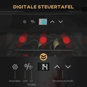 HOMCOM Lodówka na Wino, Cicha, 5-18°C, Dotykowy, Oświetlenie, 34,5x45x78cm, Czarna