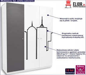 Biało-grafitowa szafa młodzieżowa H8-S93