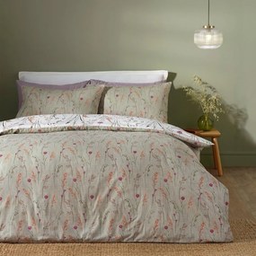 Zielono-brązowa flanelowa pościel dwuosobowa 230x220 cm Grasmere Floral – Catherine Lansfield
