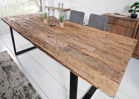 Stół 180 cm do jadalni z litego drewna z recyklingu pokryty szklanym blatem