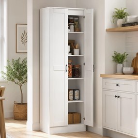 HOMCOM Szafa na zapasy 175 cm z miejscem do przechowywania, szafka kuchenna z drzwiami Soft-Close i regulowanymi półkami, biały | Aosom PL