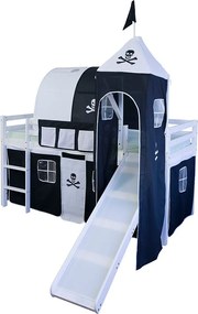 Łóżko piętrowe 207x150x97 cm białe czarne pirackie 1495