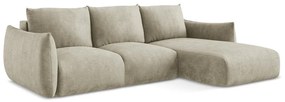 Beżowy rozkładany narożnik z tkaniny szenilowej (prawostronny/z szezlongiem) Leila – Makamii