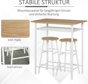 HOMCOM Zestaw barowy stół z drewnianym blatem i białe hokery nowoczesny do kuchni | Aosom PL