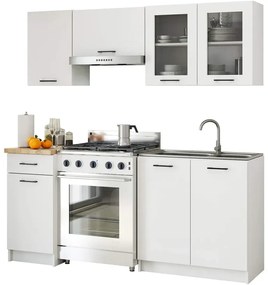 Mały komplet białych mebli kuchennych z witryną 180 cm K7-F32