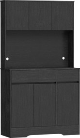 HOMCOM Szafka kuchenna z blatem, 6 drzwi, wysoka szafka z półkami, czarna | Aosom PL