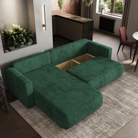 Masseno Narożnik TURIN z funkcją spania i pojemnikiem na pościel Narozniki L, Rozkładana sofa - Zielony, POSO 14
