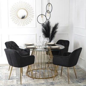 Stół Okrągły Szklany OLIVIER 120 cm ze Złotymi Nogami Nowoczesny do Salonu Glamour