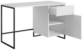 Biurko Asha 120 cm z szufladą - biały mat / czarny stelaż