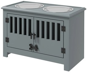 PawHut Podwyższona Stacja Karmienia dla dużych psów, 2 miski ze stali nierdzewnej, pojemnik, 35,5x60x30 cm, Szary