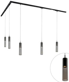 Nowoczesny system oświetlenia szynowego z 5 czarnymi lampami wiszącymi 1-fazowymi - Iconic Lloyd Nowoczesny Oswietlenie wewnetrzne