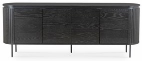 Komoda do Salonu BECK 200 cm Czarna Czterodrzwiowa Ryflowana Nowoczesna