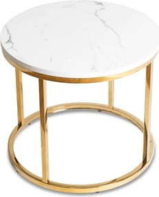 Stolik Kawowy CLIFF 53 cm Biały Marmur/Złoty Nowoczesny Glamour