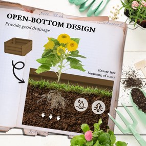 Outsunny Podwyższona grządka z kratką, skrzynka na rośliny z kratką, otwarte dno, odporna na warunki atmosferyczne, 61 cm x 61 cm x 140 cm, brązowa | Aosom PL