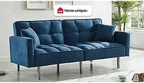 Kanapa 3-osobowa z funkcją spania rozkładana z tkaniny MINEY - Kolor niebieski