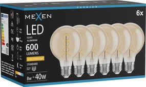 Mexen Vintis 6x żarówka filament spirala LED E27, G80, 8W, Ciepła - 2200K, 600 lm, amber - L165-E27-0822-50x06