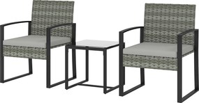 Outsunny Rattan Bistroset, 3-częściowy zestaw mebli ogrodowych z 2 krzesłami ogrodowymi, stolikiem kawowym, zdejmowanymi poduszkami Jasnoszary | Aosom PL
