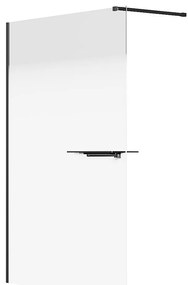 Ścianka prysznicowa dymiona do kabiny walk-in z wieszakiem na ręczniki i półeczkami - 140 x 200 cm - Czarny mat - POMARO