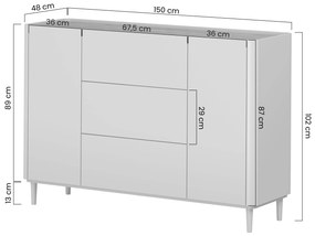 Komoda Elivo 150 cm z szufladami na nóżkach - eukaliptus / dąb baltic dune
