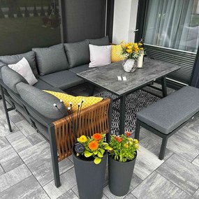 Zestaw Mebli Ogrodowych Jadalnianych TEXAS Narożny dla 6 Osób Sofa Stół Ławka SZARY