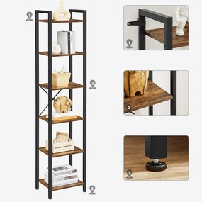 SongmicsHome Regał na książki NOEL, 40x30x187,5 cm, czarny/brązowy