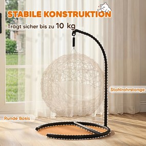 PawHut Łóżko dla kota z rattanu, jaskinia z poduszką do prania i piłeczką, dla kotów do 10 kg, 45 x 41 x 75 cm, jasnobrązowy | Aosom PL