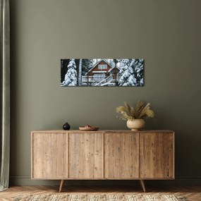 Obraz - Drewniany domek (z zegarem) (90x30 cm)