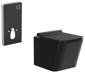 Zestaw toaleta podwieszana czarna matowa z dekoracyjnym stelażem - CLEMONA