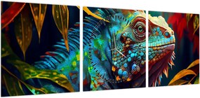Obraz - Kolorowa iguana (z zegarem) (90x30 cm)