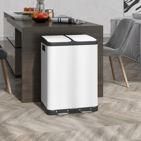 HOMCOM Kosz podwójny 2 x 30L, odporny na odciski palców, pedałowy, z wyjmowanymi pojemnikami, Szary | Aosom PL