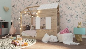Drewniane łóżko dziecięce domek Marulla 130G z oknem i połową dachu