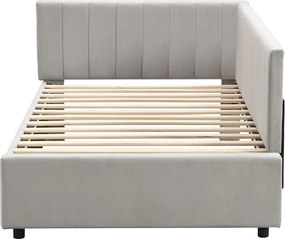 Łóżko tapicerowane 90x200 cm - tkanina welurowa - z stelażem na listwy - Szary