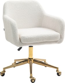 HOMCOM Fotel do Home Office, regulowany fotel biurowy na kółkach, pokrycie aksamitne, podstawa metalowa, Kremowy