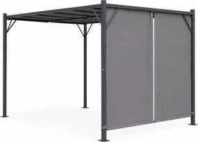Szara pergola ogrodowa FG-362 z regulowanym zadaszeniem i roletami bocznymi