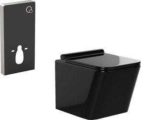 Podwieszana ceramiczna toaleta w kolorze czarny połysk z dekoracyjnym stelażem - CLEMONA