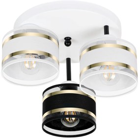Lampa sufitowa biała trzypunktowa z czarno-białymi abażurami T-3030WE-